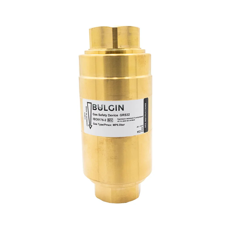 Bulgin GRS25 brass gas flashback arrestor with 1/2 inch BSP female connection, safety valve for gas line protection.