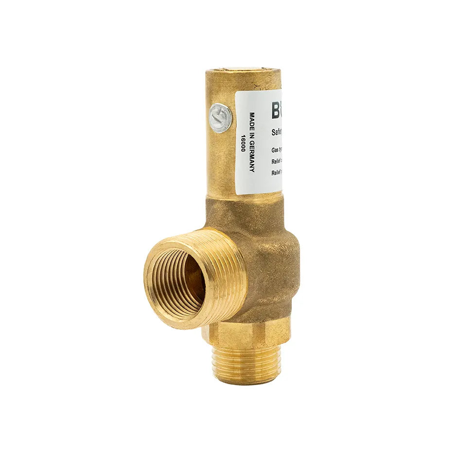 Bulgin D10/CS brass gas pressure relief valve with 1/2" BSP male fitting, suitable for 16 bar pressure safety applications