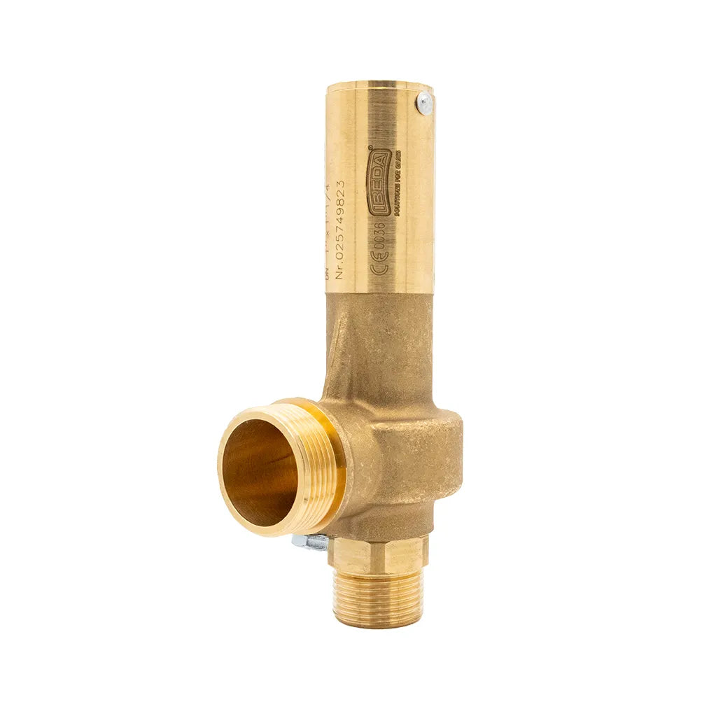 Bulgin G20/S gas pressure relief valve in brass, 1-inch BSP male fitting, rated for 16 bar pressure, safety equipment valve