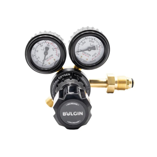 Bulgin oxygen gas cylinder regulator with side entry, 0–1000 kPa pressure, Type 10 AS 4267 used for flow control and regulation