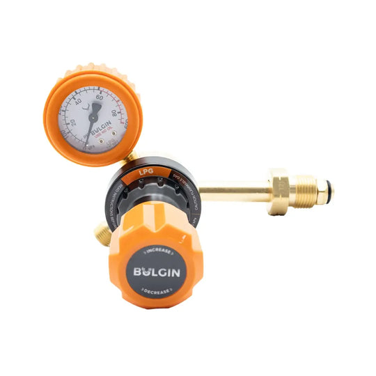 Bulgin LPG gas cylinder regulator with side entry, 0–400 kPa pressure range, Type 21 AS 4267 for flow control.
