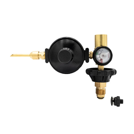 Bulgin helium balloon regulator with handwheel for foil balloons, featuring Type 10 connection and flow control for precise gas flow.