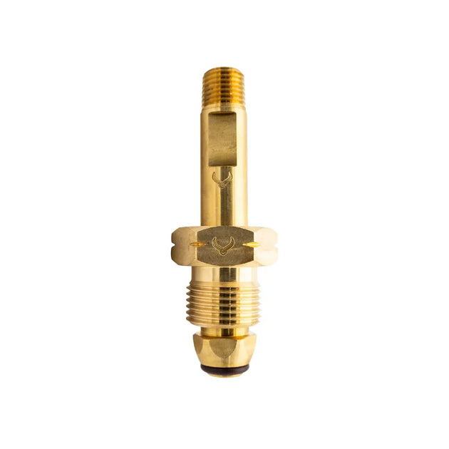 Bulgin brass gas cylinder connection nut and stem set, Type 20, 90mm length, for hoses and gas fittings.