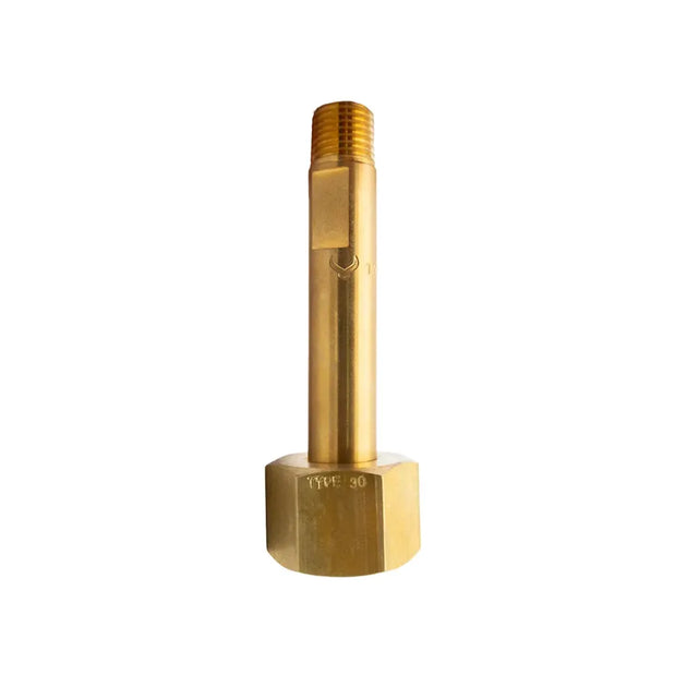 Bulgin brass gas cylinder connection nut and stem set, Type 30, 90mm, for hoses and gas fittings, AS 2473.2 compliance.