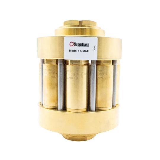 Bulgin Superflash® Simax 8 high flow fuel gas flashback arrestor with 1" NPT female inlet and outlet for safety and protection.