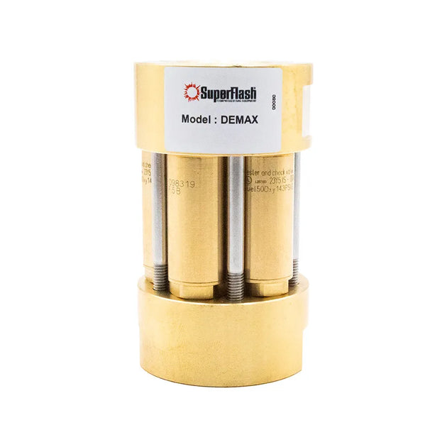 Bulgin Superflash Demax 5 high flow oxygen gas flashback arrestor with 1-inch NPT female inlet and outlet, safety equipment valve